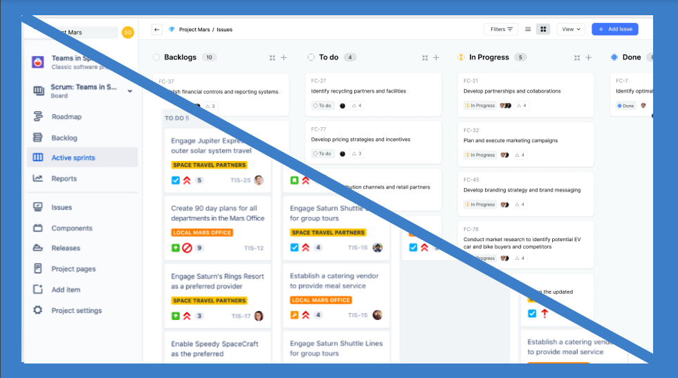 A comparison of Jira (bottom left) and Plane (top right) interfaces